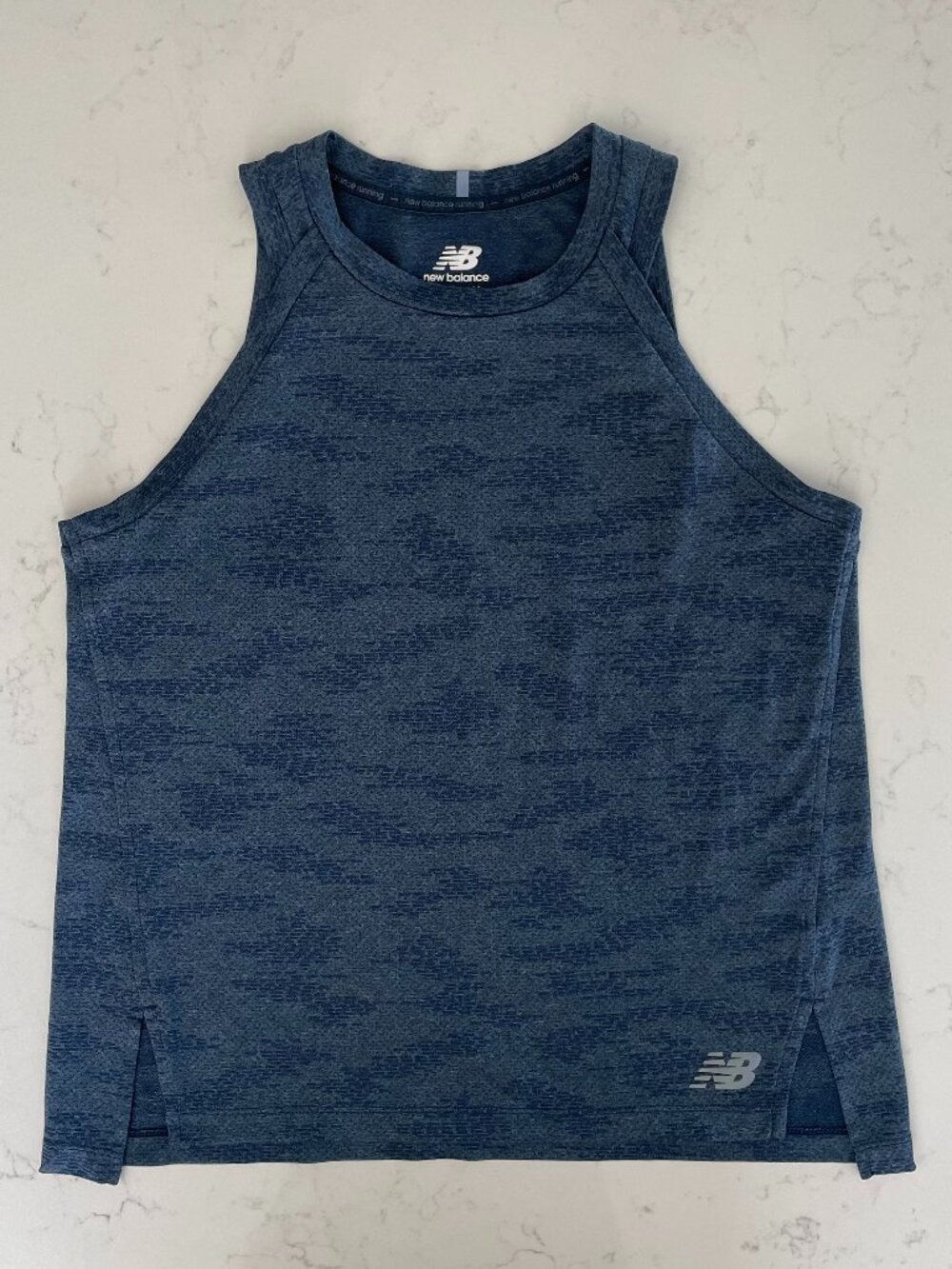 New Balance ICE Activewear Running Singlet Tank Top Camo Print Hues of Blue XS